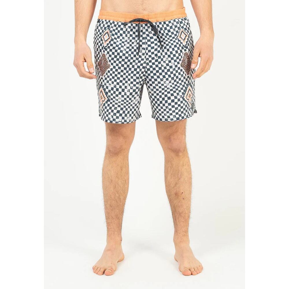 Roark Men’s Large Shorey Boardshorts 6” Peach Blue Aztec Geometric Pattern